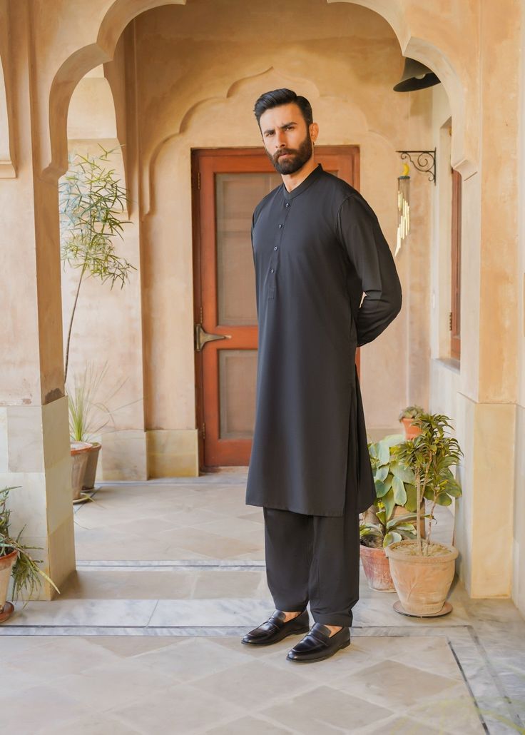 Premium Jet Black Boski Fabric For Men